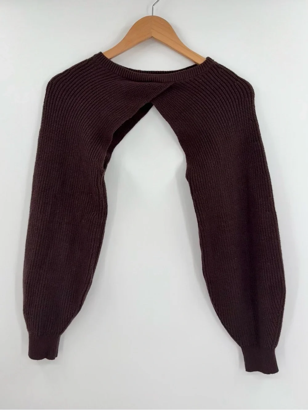Open Edit Crossover Bolero Shrug Long Sleeve  Sweater| Brown | Small